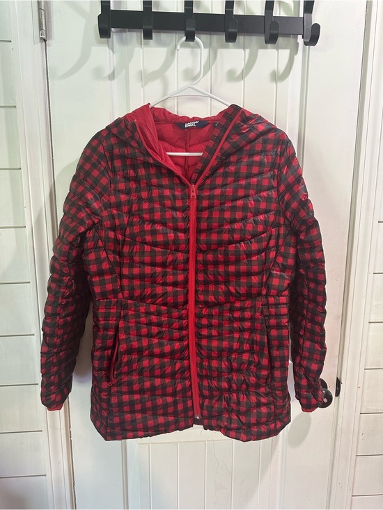 Lands' End Jackets & Blazers - Lands' End Red and Black Buffalo Plaid Puffer Jacket with Hood packable